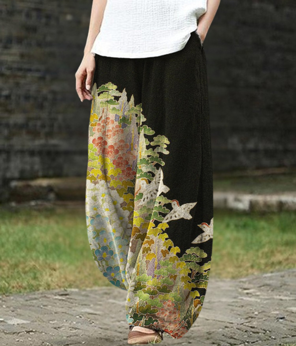 Sophina | Floral and Bird Print Wide-Leg Pants