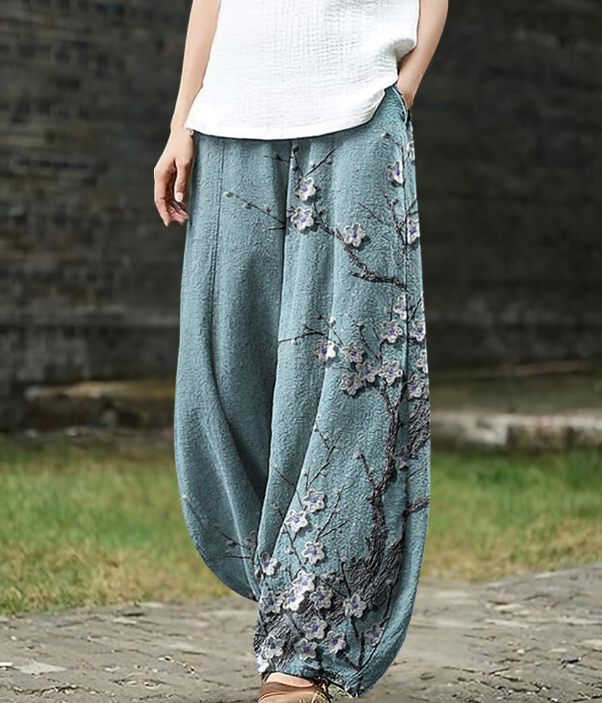 Mina | Blossom Branch Print Wide-Leg Pants