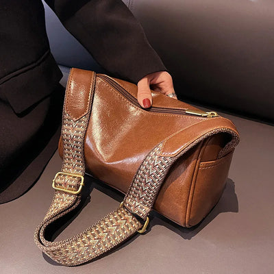 Elsa | Leather Crossbody Bag with Woven Strap